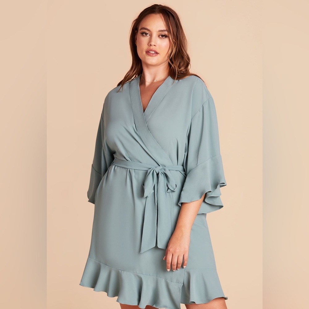 Birdy Grey Bridesmaid Robe Sage M/L NWT Embroidered Soft Tie Waist Lounge